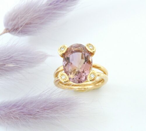 Bague or Amétrine et diamants