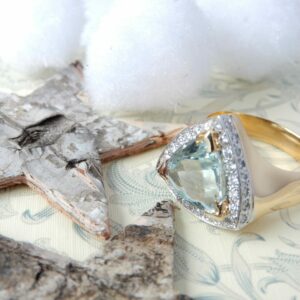 Bague or Aigue Marine et diamants