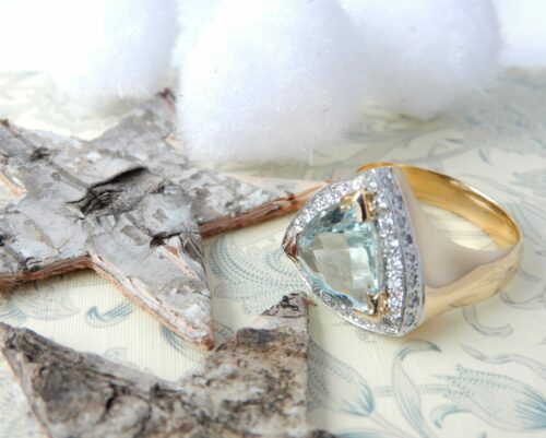 Bague or Aigue Marine et diamants